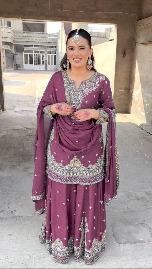 Party Wear Look Top-Plazzo and Dupatta With Heavy Embroidery Work in Berlin