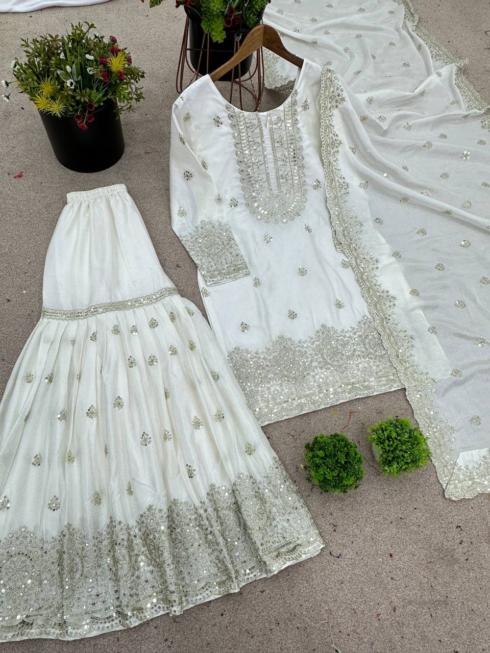 Heavy Embroidery Sequence Work Top-Plazo And Dupatta Set in Germany