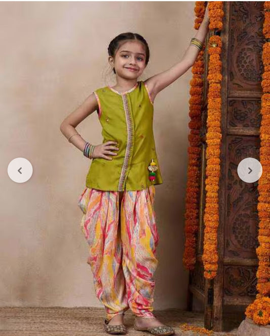 Girls Embroidered Straight dhoti Kurta Set