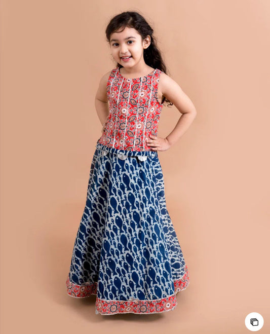 Girls Blue & Red Printed Ready to Wear Lehenga & Choli in Germany