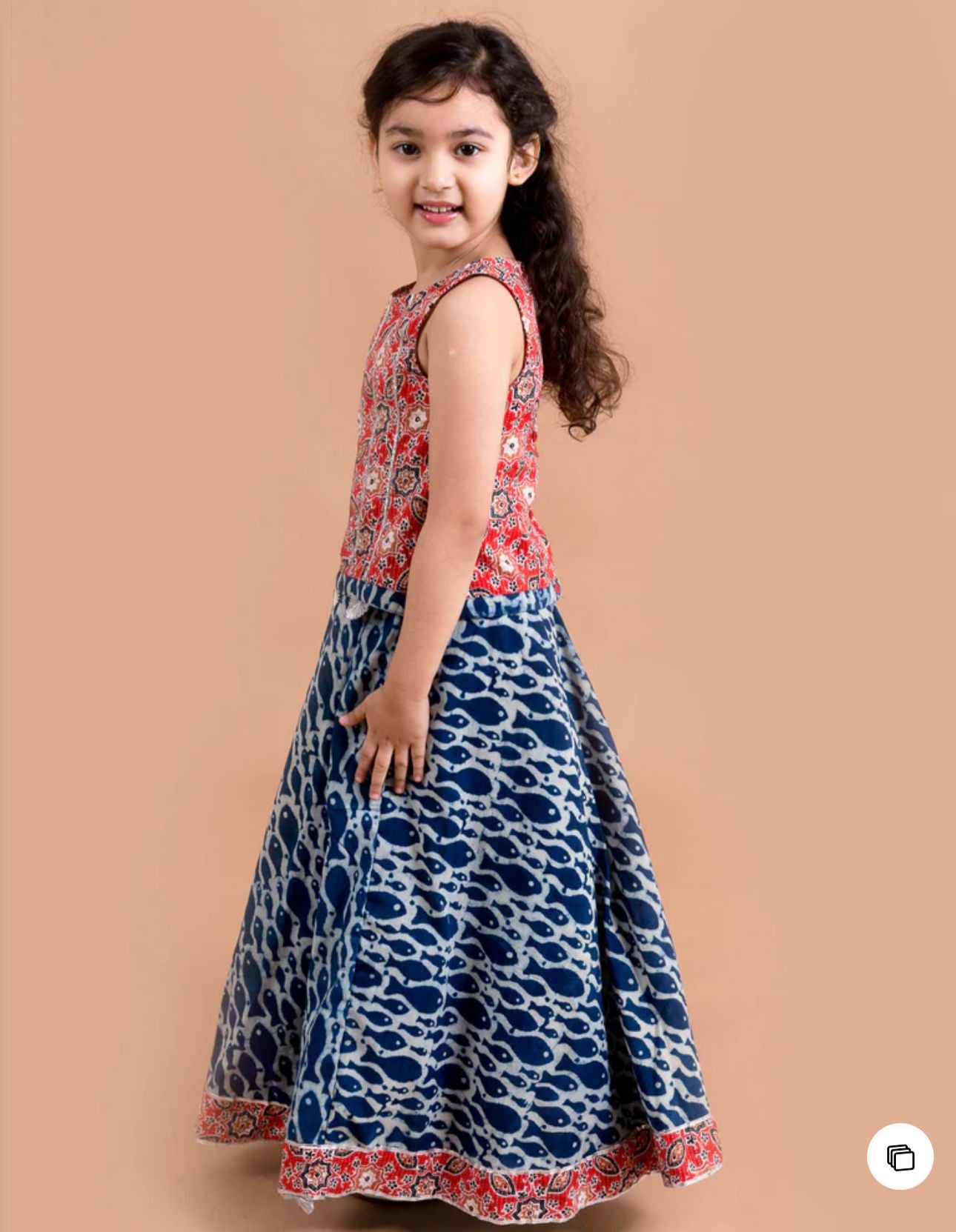 Girls Blue & Red Printed Ready to Wear Lehenga & Choli in Germany