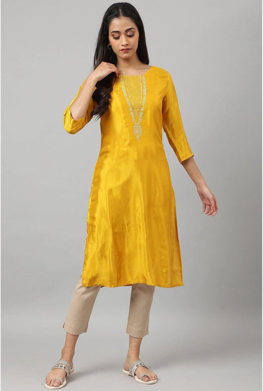 Yellow Embellished Straight Kurta in Germany