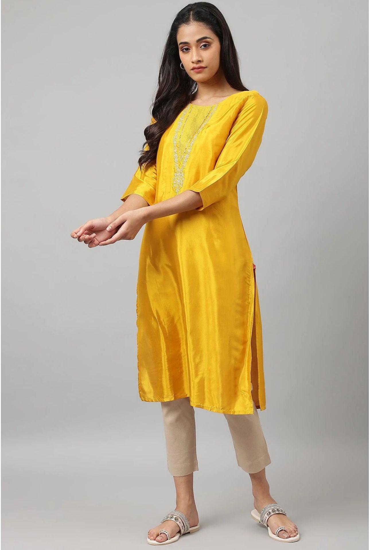 Yellow Embellished Straight Kurta in Germany