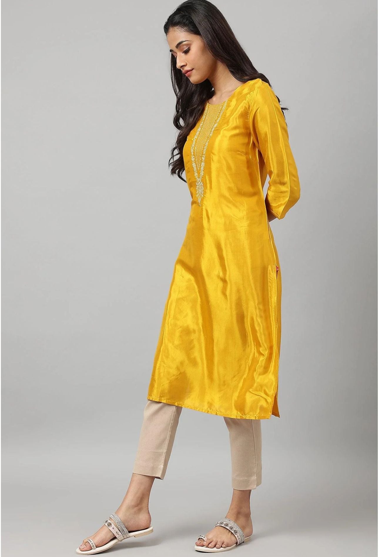 Yellow Embellished Straight Kurta in Germany