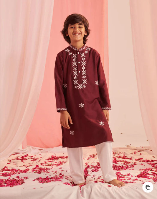 Boys Embroidered Regular Kurta with Pyjamas in Munich