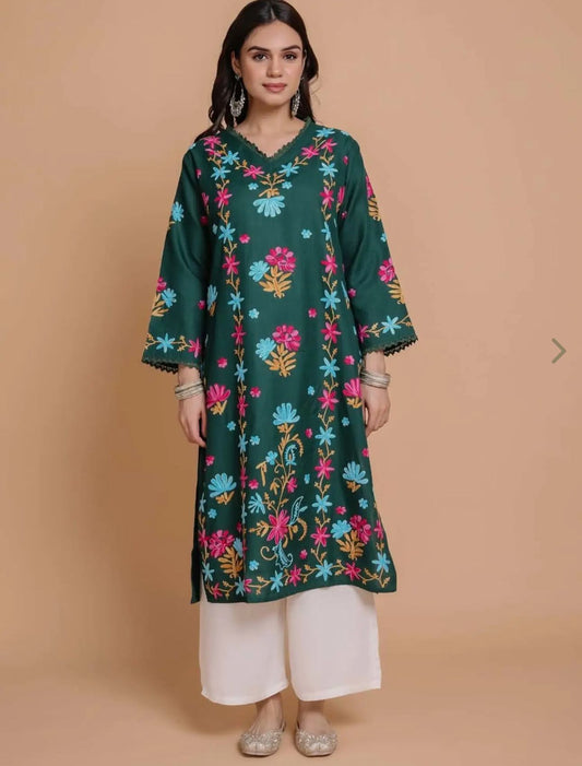Floral Embroidered Pastels Cotton Straight Kurta in Munich