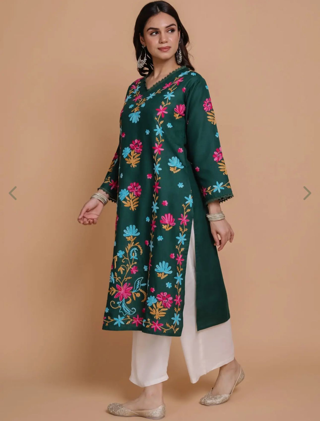 Floral Embroidered Pastels Cotton Straight Kurta in Munich