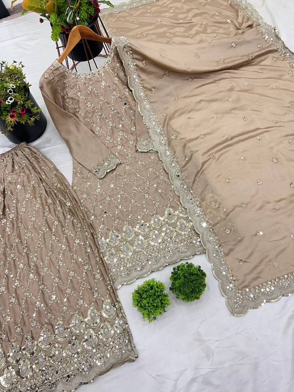 Pure Heavy Chinnon Silk With Heavy Embroidery Sequence Work Suit in Germany