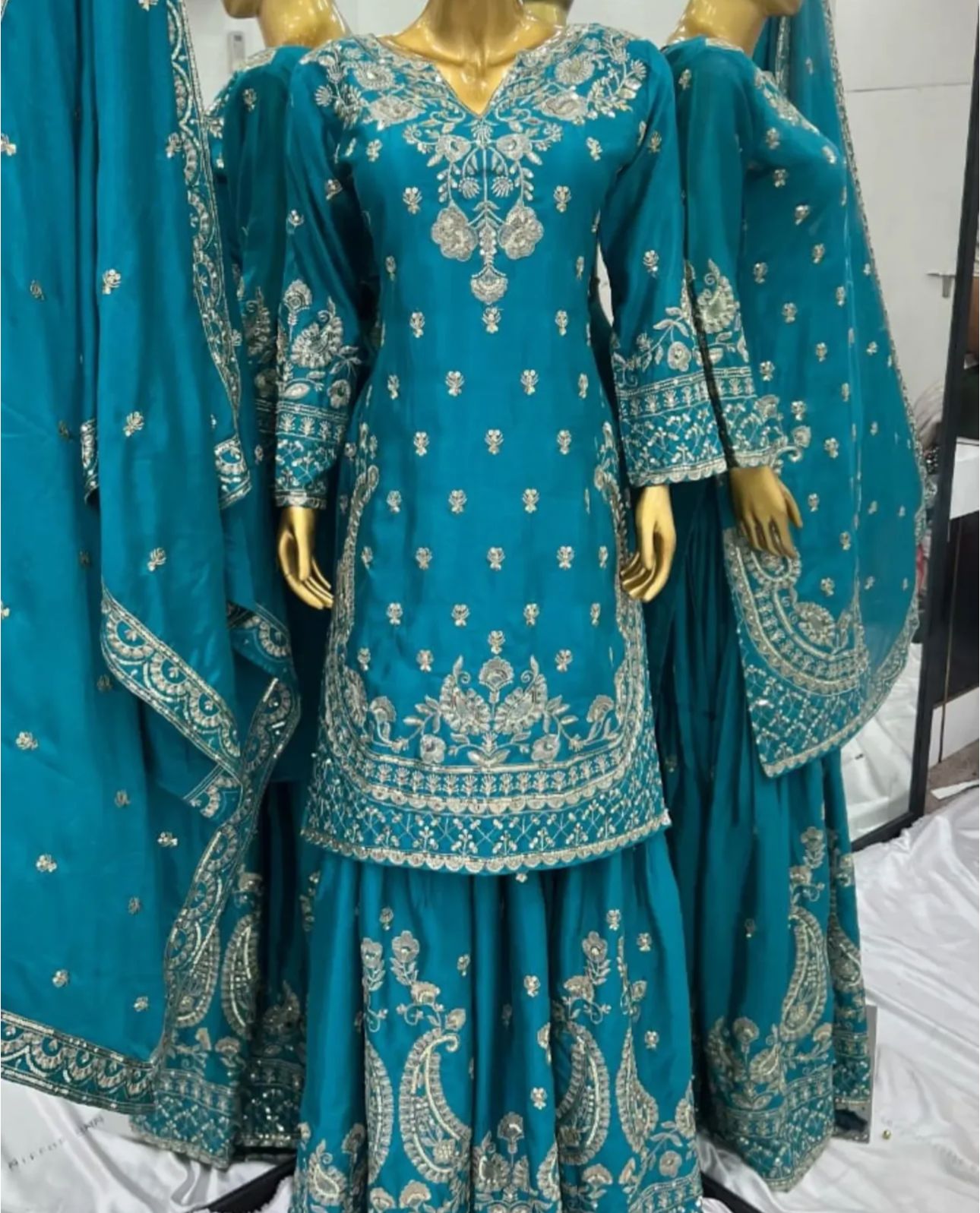 Unique Pure Heavy Chinnon Silk With Embroidery Suit in Munich