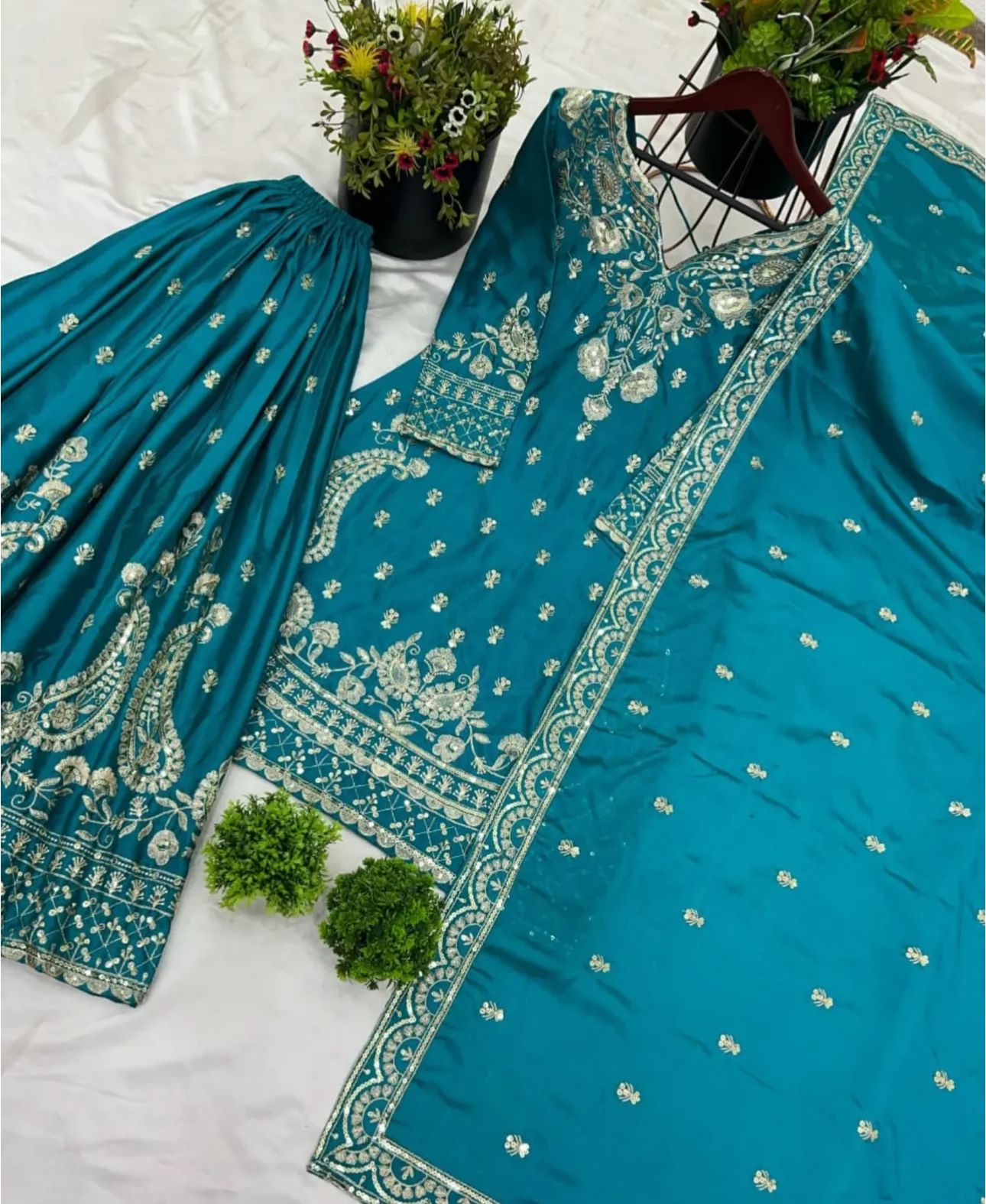 Unique Pure Heavy Chinnon Silk With Embroidery Suit in Munich