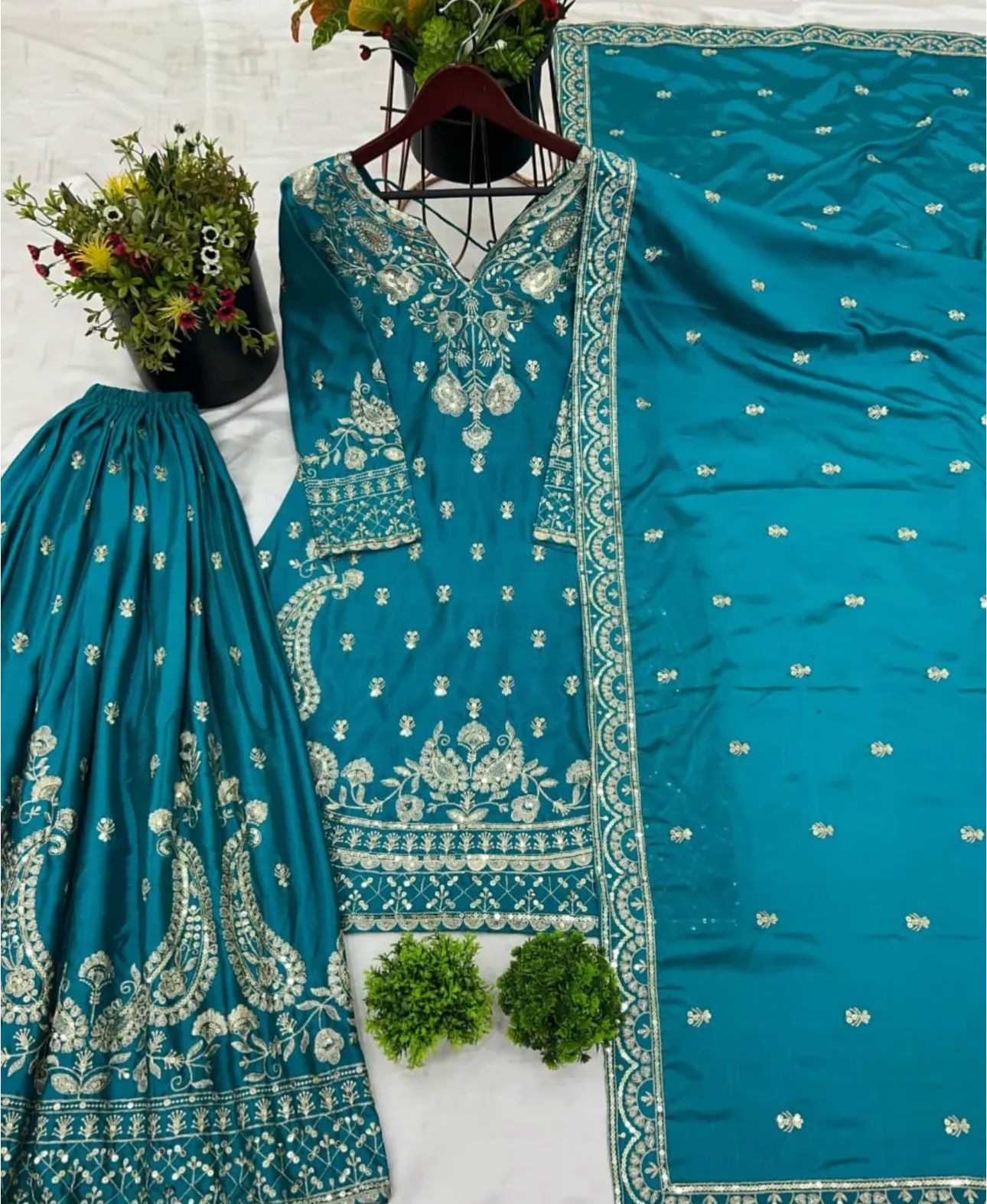 Unique Pure Heavy Chinnon Silk With Embroidery Suit in Munich