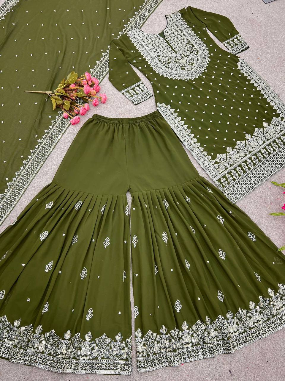 Heavy Faux Georgette With Heavy Embroidery Sequence Work Suit IN Munich