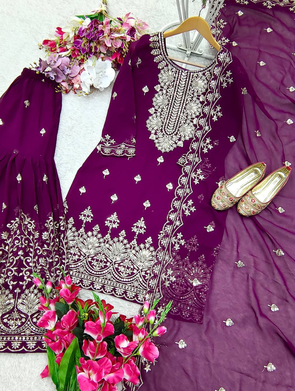 New Fox Georgette Top-Sarara and Dupatta Set Fully Stitched in Germany
