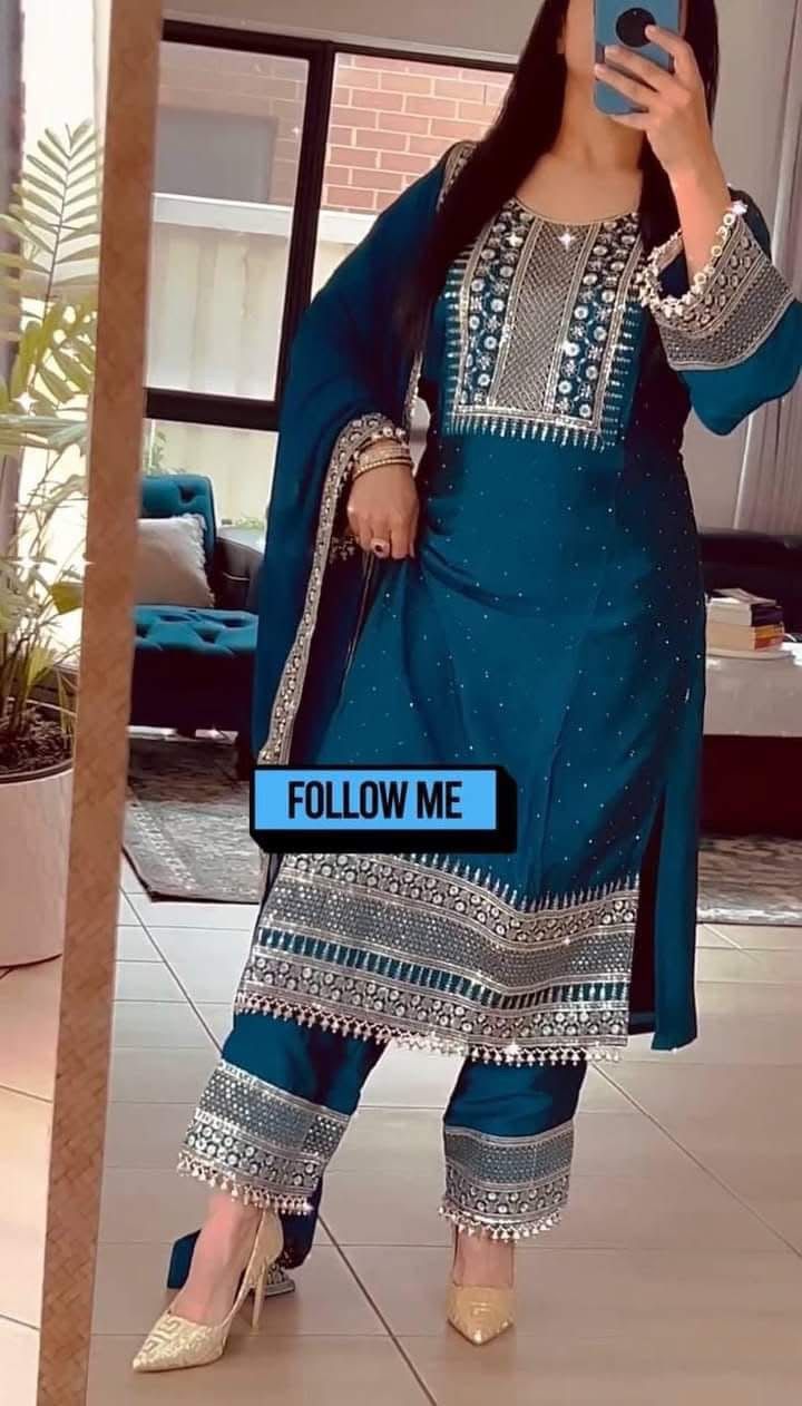 Pure Heavy Chinnon Silk With Embroidery Suit in Berlin