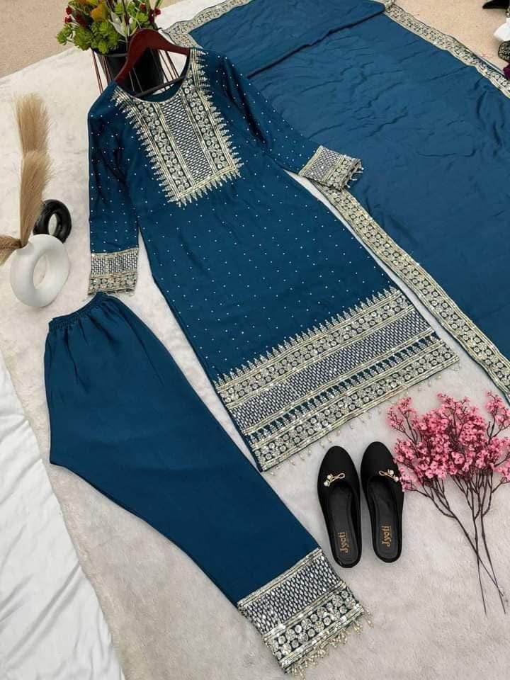 Pure Heavy Chinnon Silk With Embroidery Suit in Berlin