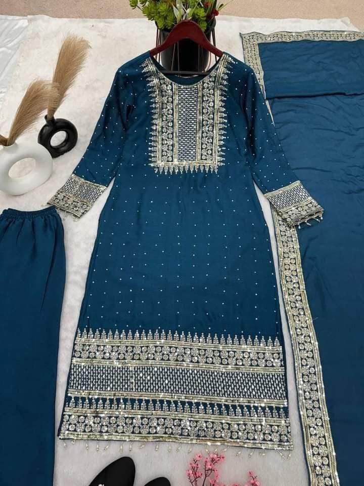 Pure Heavy Chinnon Silk With Embroidery Suit in Berlin