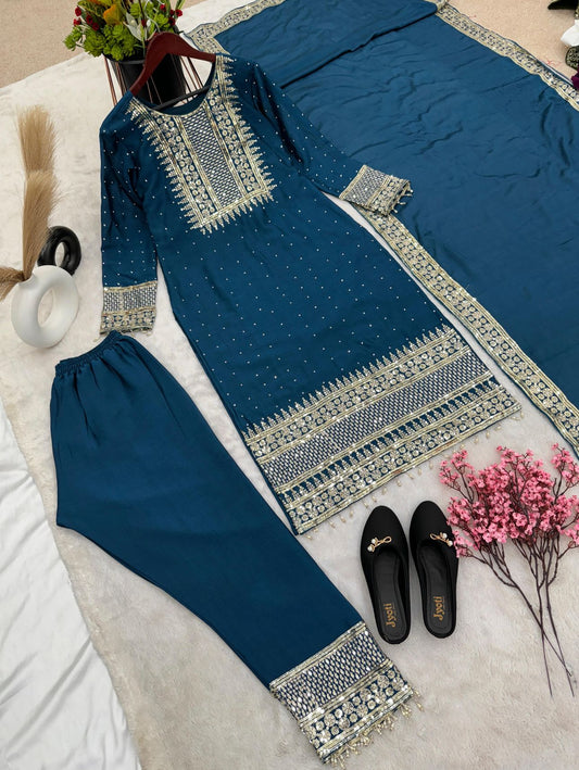 Pure Heavy Chinnon Silk With Embroidery Suit in Berlin