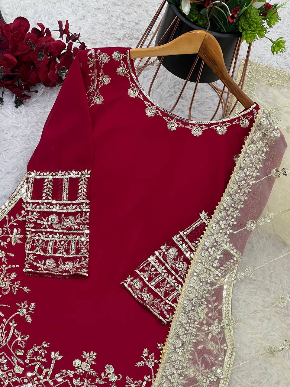 Heavy Faux Georgette With Embroidery Sequence Work Suits in Munich