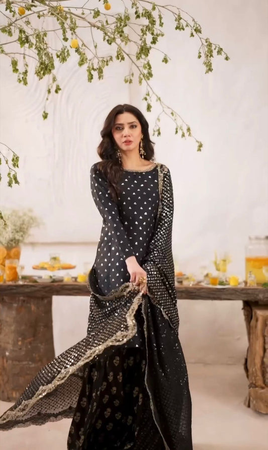 Heavy Faux Georgette With Embroidery Sequence Work With Full Sleeve suit in Berlin