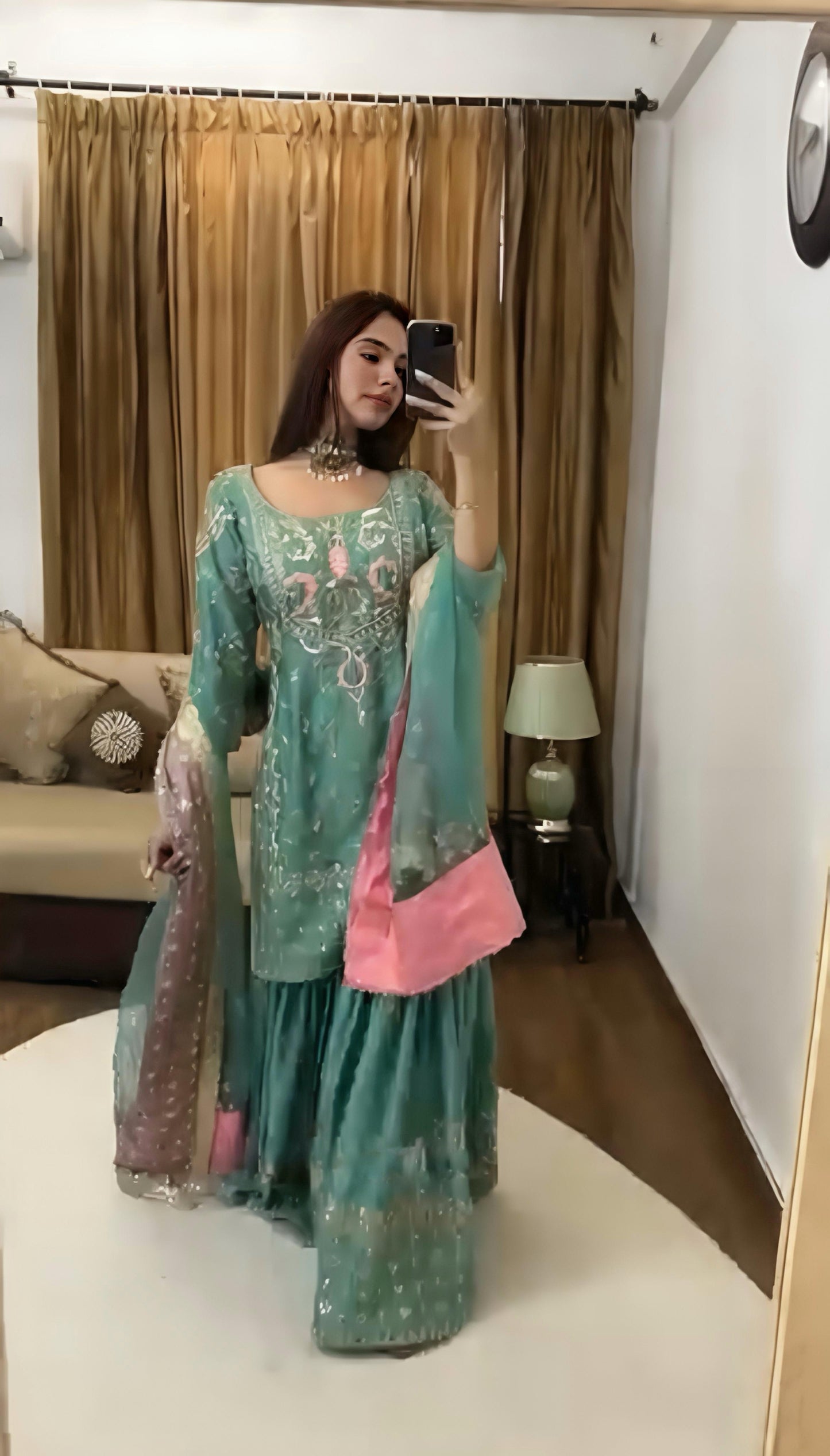Heavy Chinnon silk With Embroidery Sequence Work Suit in Berlin