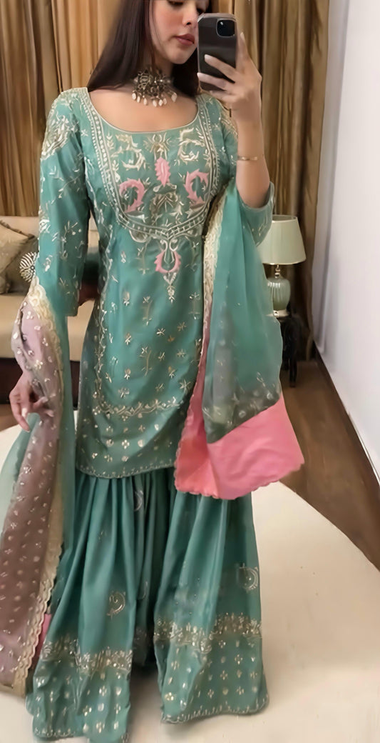 Heavy Chinnon silk With Embroidery Sequence Work Suit in Berlin
