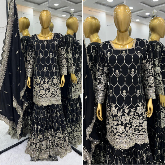 Black Pure Heavy Chinnon Silk Suit in Munich