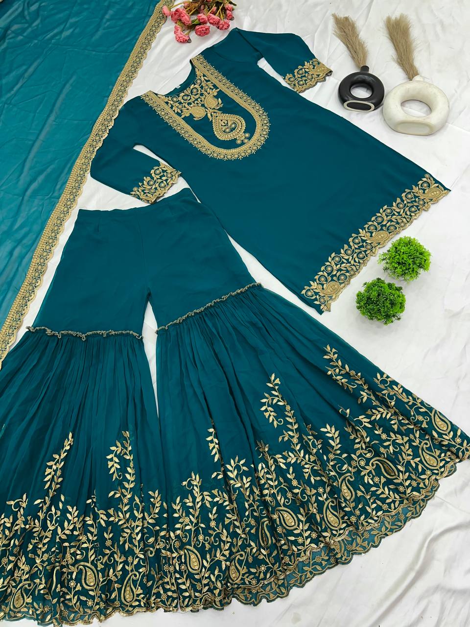 Faux Georgette With Heavy Embroidery Sequence Thread Work With Full Sleeve in Germany