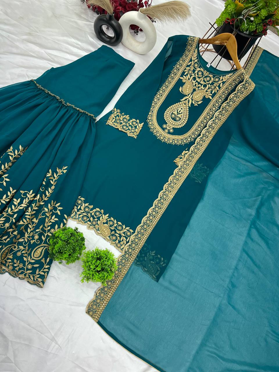 Faux Georgette With Heavy Embroidery Sequence Thread Work With Full Sleeve in Germany