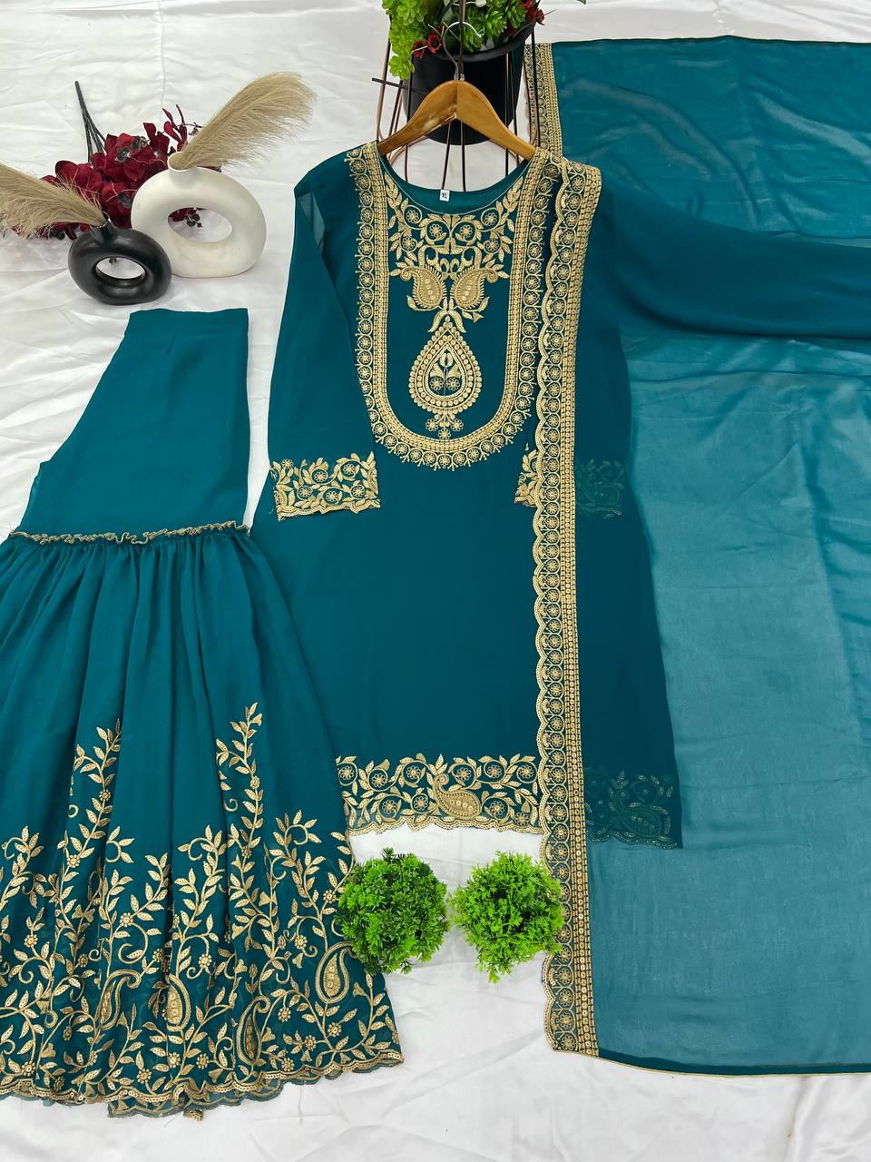 Faux Georgette With Heavy Embroidery Sequence Thread Work With Full Sleeve in Germany