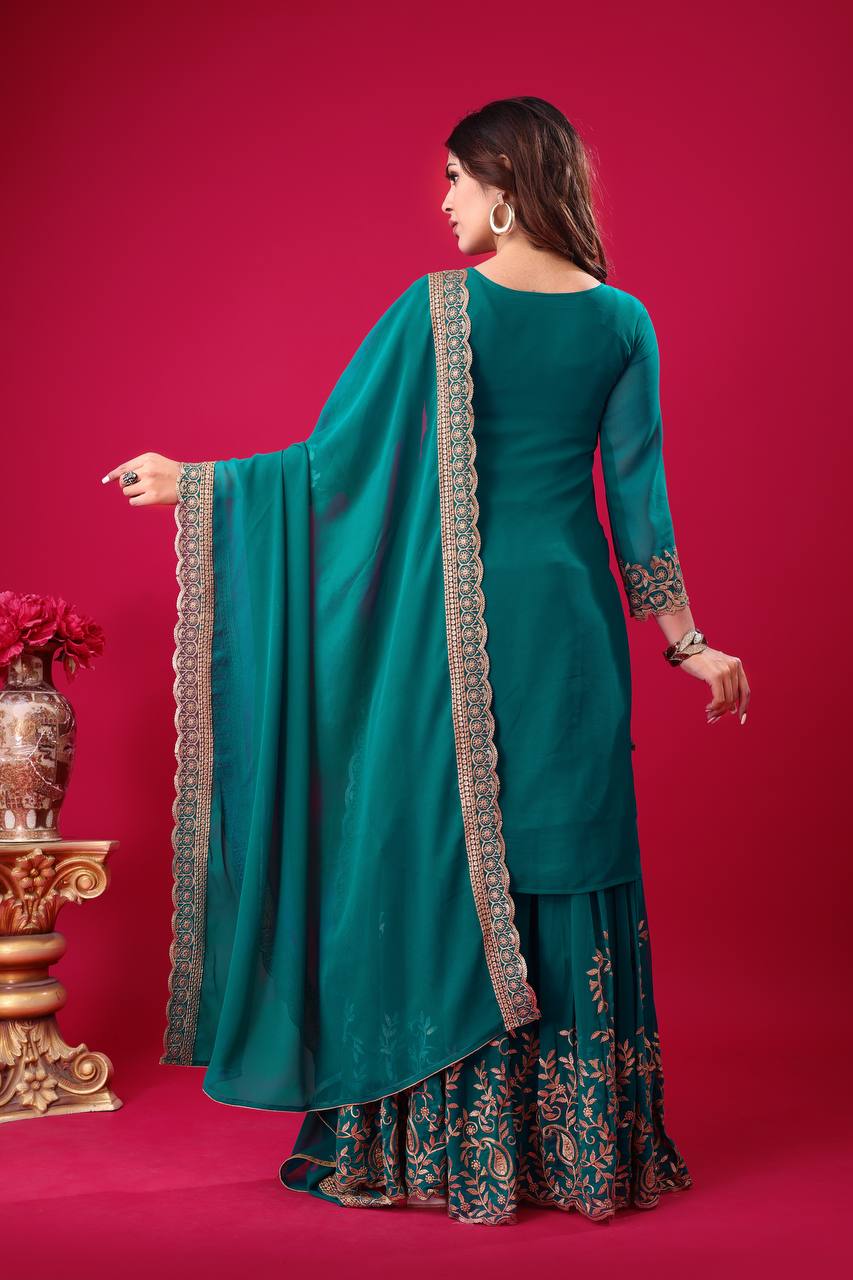 Faux Georgette With Heavy Embroidery Sequence Thread Work With Full Sleeve in Germany