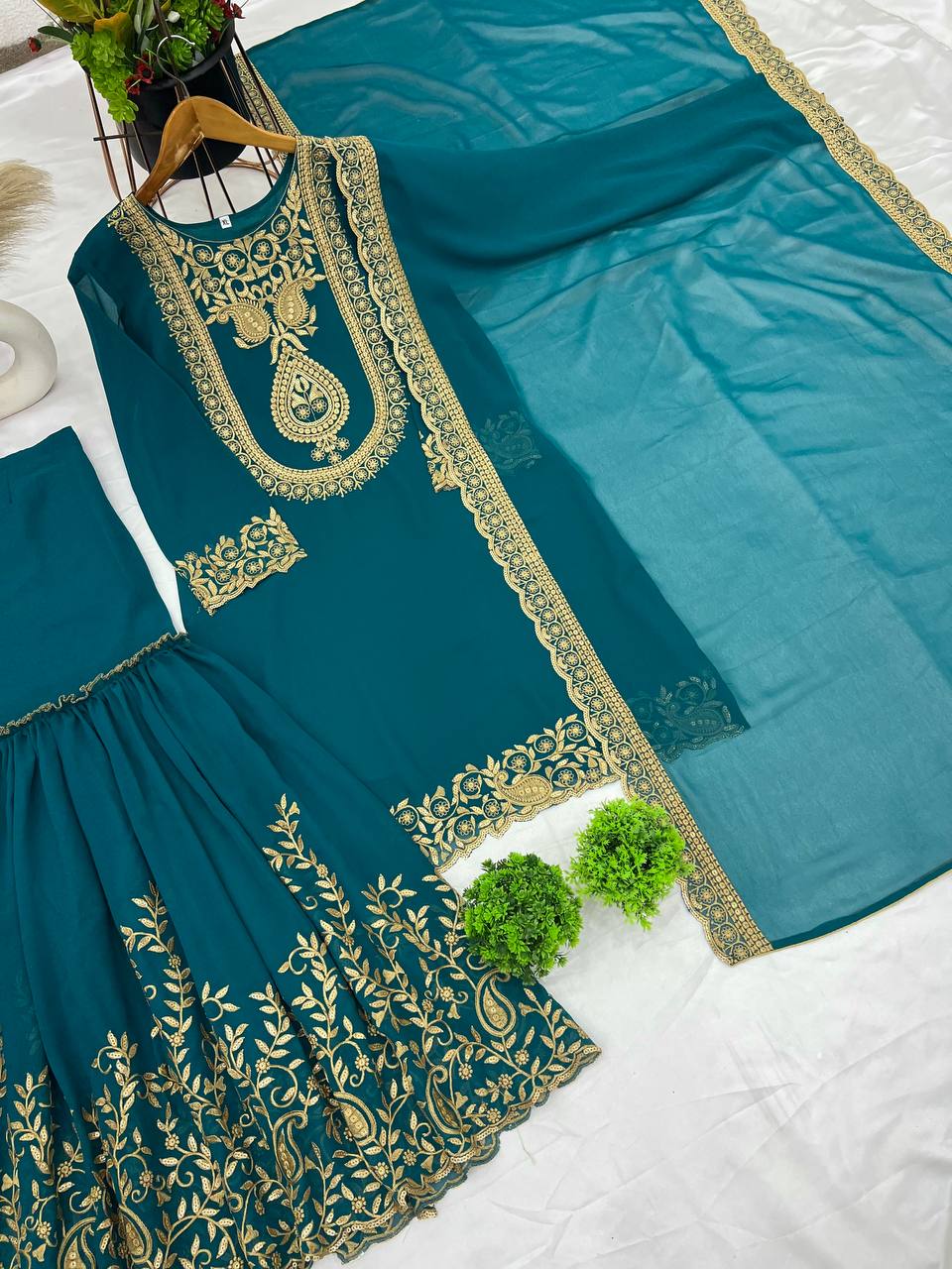 Faux Georgette With Heavy Embroidery Sequence Thread Work With Full Sleeve in Germany