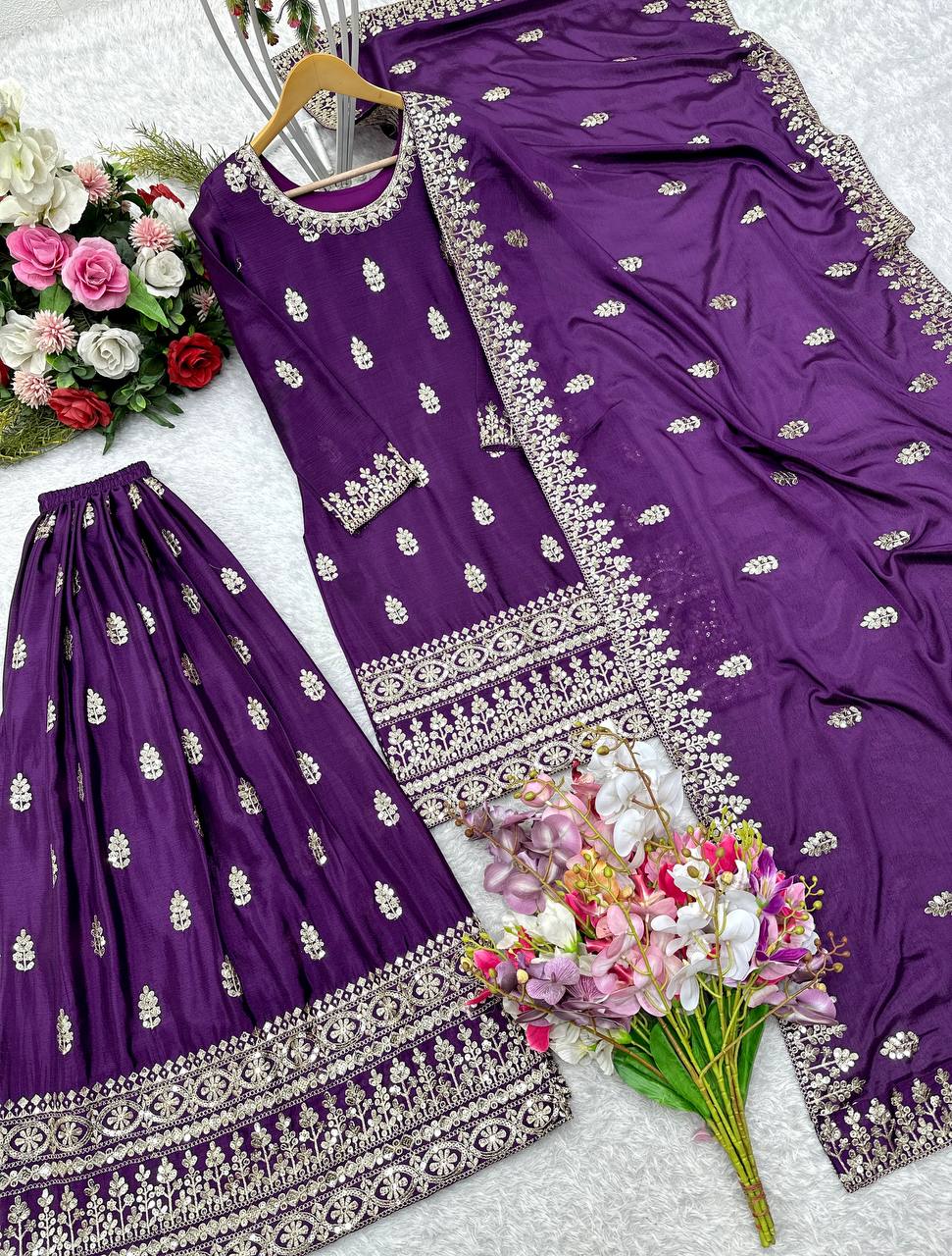 Pure Chinon Silk With Embroidery Suit in Germany