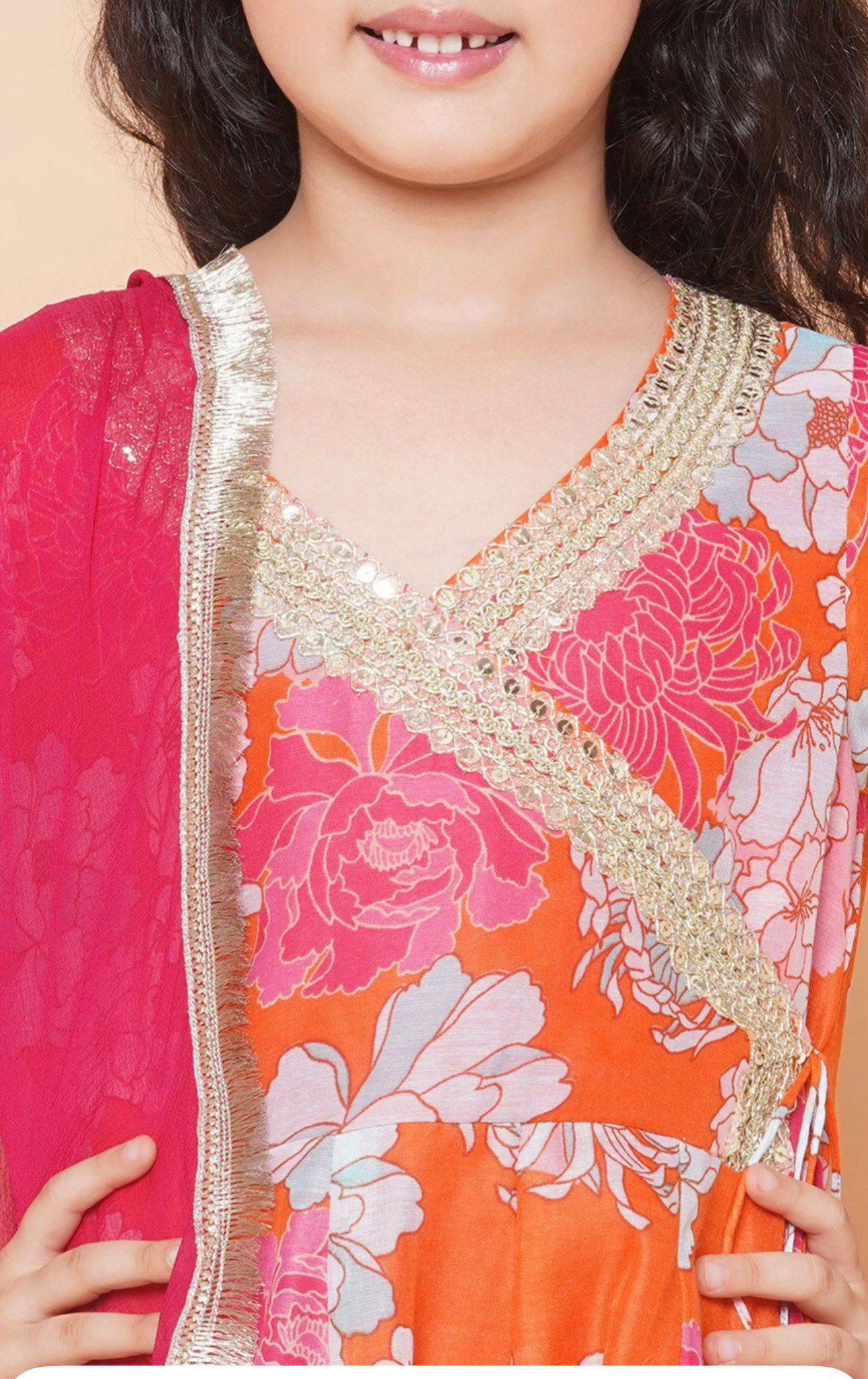 Girls Floral Printed Angrakha Anarkali Kurta & Sharara With Dupatta in Germany