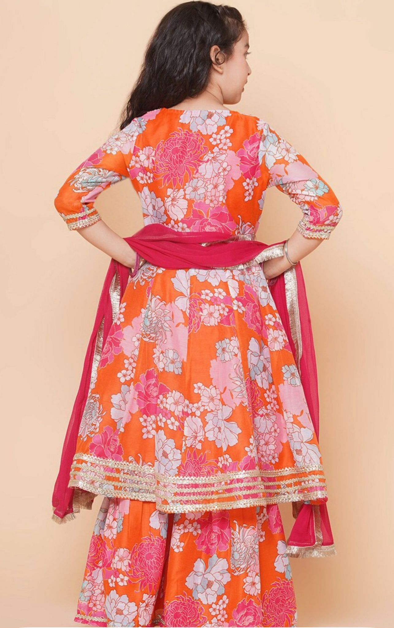 Girls Floral Printed Angrakha Anarkali Kurta & Sharara With Dupatta in Germany