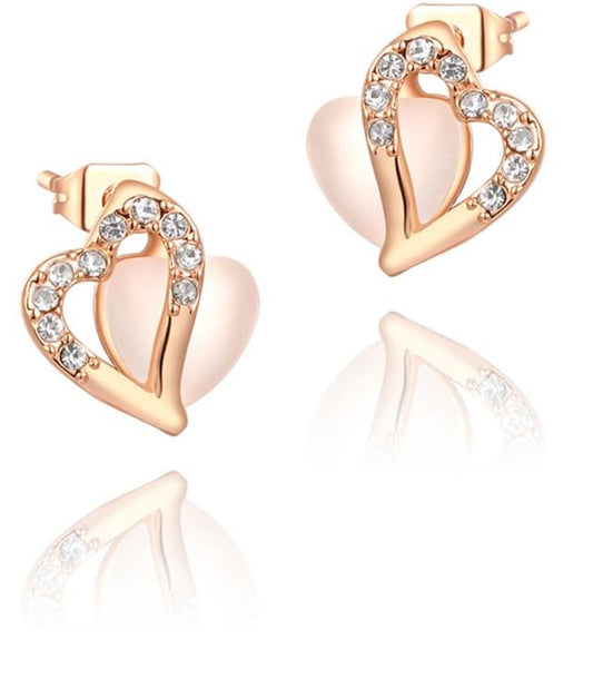 Rose Golden Plated Swarovski Stone on Heart Shape Stud Earrings in Berlin