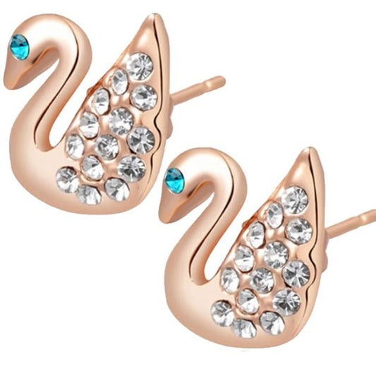 Rose Golden Plated Swarovski Stone On Swan Shape stud Earrings in Berlin