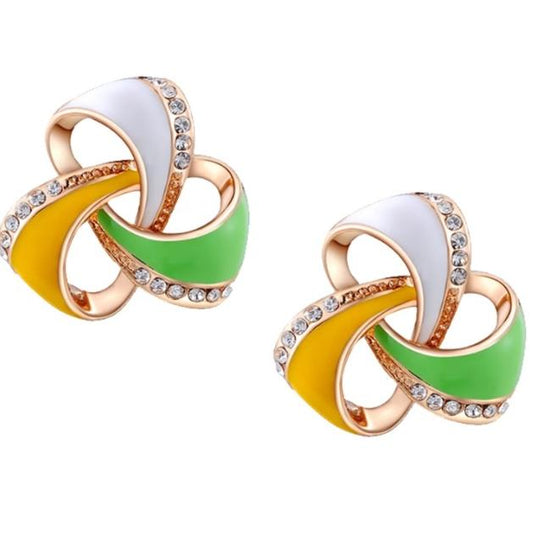 Rose Golden Plated  Stone On Tricolor Fancy Stud Earrings in Germany
