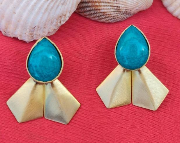 Contemporary Brass Handmade Resin Stone Light weight Designer Earring for Women and Girls in Germany
