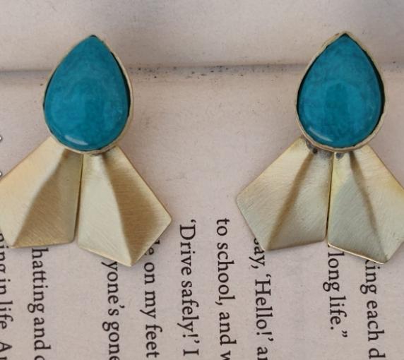 Contemporary Brass Handmade Resin Stone Light weight Designer Earring for Women and Girls in Germany