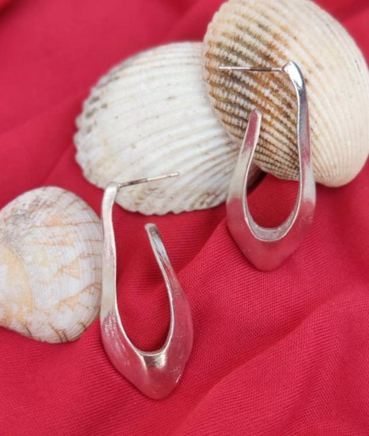 Contemporary Brass Handmade Silver Tone Bold Fluid Shape Earrings in Berlin