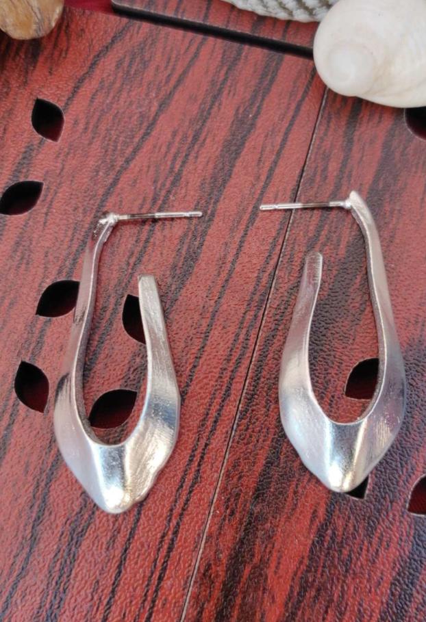 Contemporary Brass Handmade Silver Tone Bold Fluid Shape Earrings in Berlin