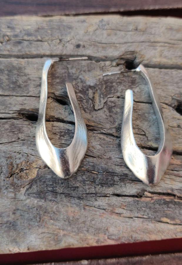 Contemporary Brass Handmade Silver Tone Bold Fluid Shape Earrings in Berlin