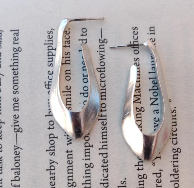 Contemporary Brass Handmade Silver Tone Bold Fluid Shape Earrings in Berlin