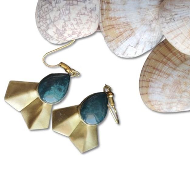 Handmade Brass with Resin stone Hook Earring in Germany