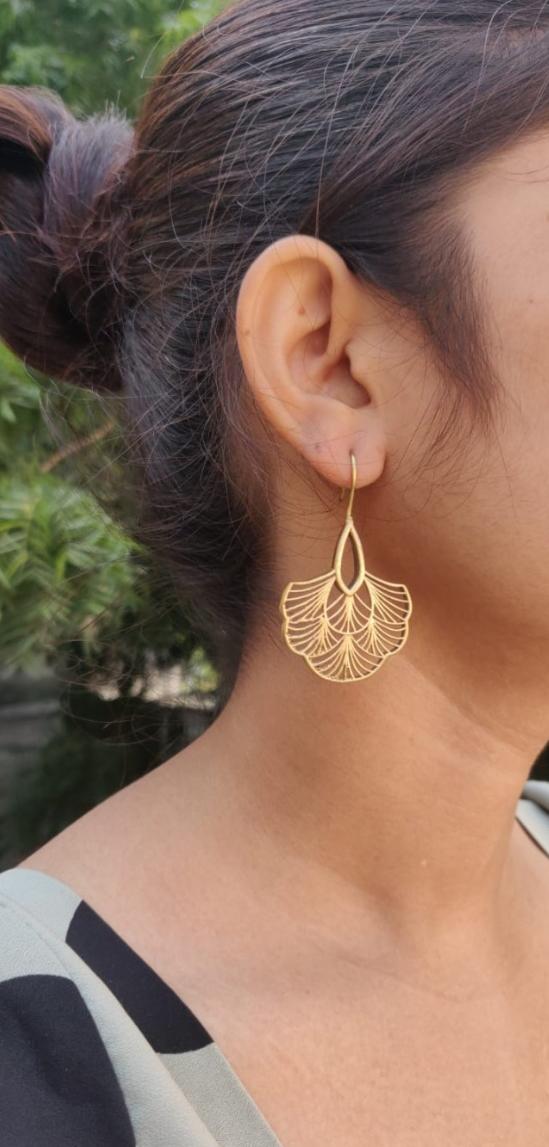 Boho Chic Layered Flower Brass Earrings with Intricate Detailing in Germany
