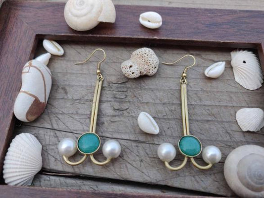 Resin Stone Work Brass Handmade Earring in Germany