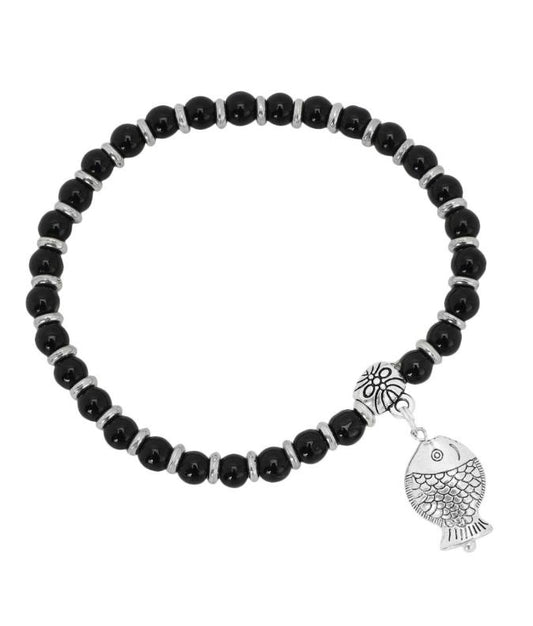 German fish silver Black Bead Silver Plated Designer Jhumki Charm Nazaria Bracelet in Munich