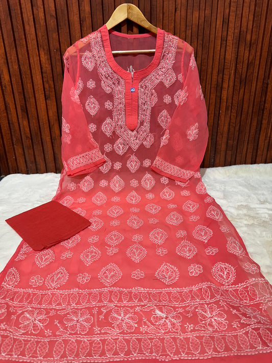 Unique Georgette Ethnic Kurti embroidery and fabric detail - Neha Couture Indian Fashion
