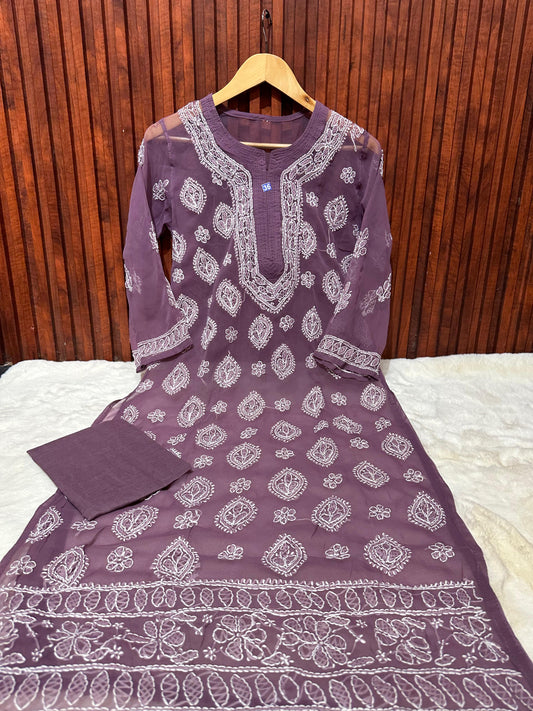 Women Georgette Ethnic Kurti embroidery and fabric detail - Neha Couture Indian Fashion