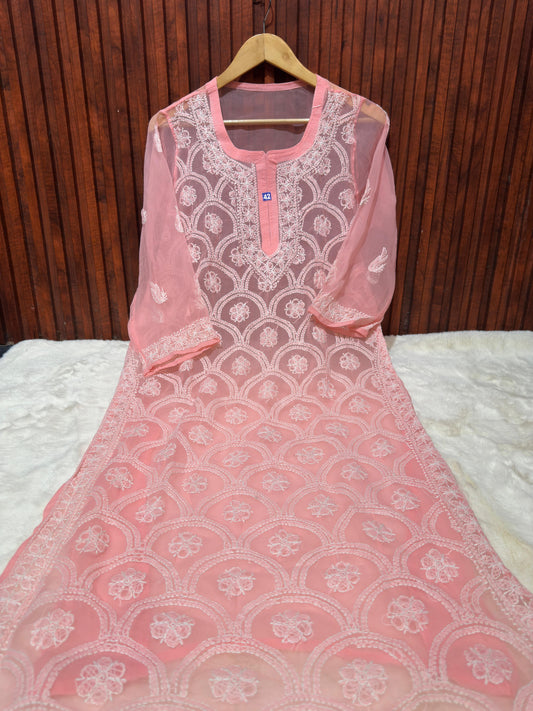 Unique Georgette Ethnic Kurti embroidery and fabric detail - Neha Couture Indian Fashion